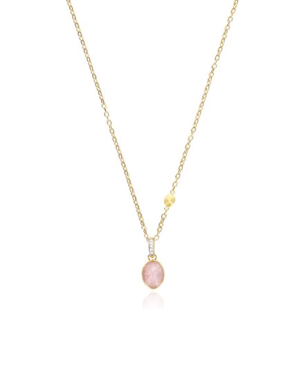 18k Yellow Gold, Diamond and Strawberry Quartz Pendant